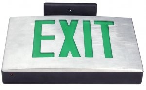 Low Profile, LED Exit Sign, White Housing, Green Letters, Battery Backup, 120-277V